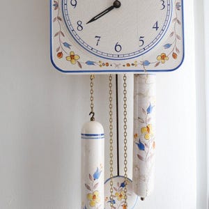 50s porcelain wall clock 94/24 475 weights flower decor pendulum clock Junghans W 248