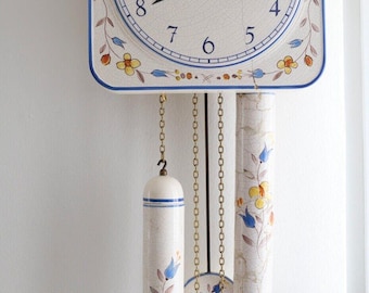 50s porcelain wall clock 94/24 475 weights flower decor pendulum clock Junghans W 248
