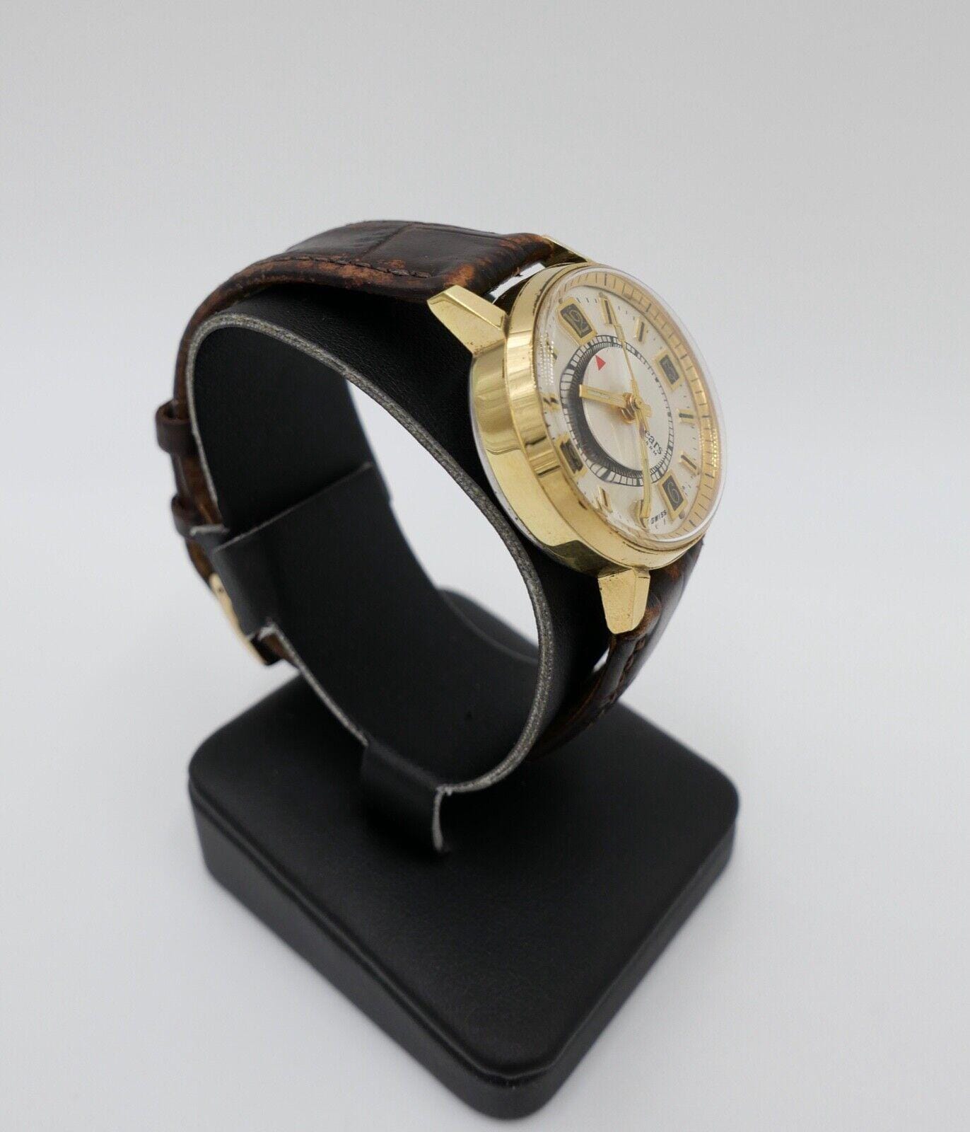 SEARS Mechanical Alarm 1970s Men's Watch Hand-wound With Leather
