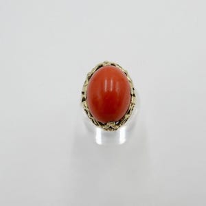 1950er Damenring Gelbgold 585 14K mit Koralle Cabochon Gr. 58