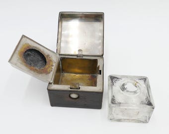 1930s 40s Travel Inkwell Glass Desk Set