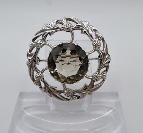 Vintage Thomas Ebbutt Schottland Silber Brosche Distel Rauchquarz Edinburgh TKE