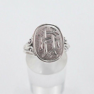 Art Nouveau signet ring men with monogram hH aH Hg Hy 835 silver size 65