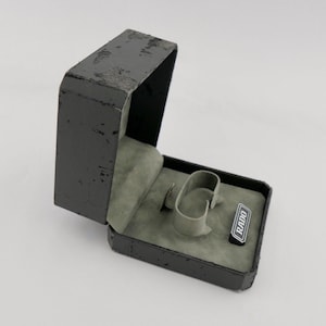May include: A black watch box with a grey velvet interior and the word "RADO" printed on the inside.