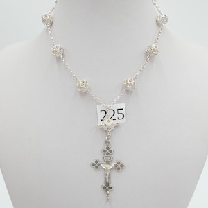 Antique filigree rosary / prayer chain cross silver around 1870