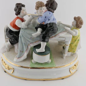 Large heavy figurine group NEUNDORF Porcelain Germany quot; Children at Table quot;