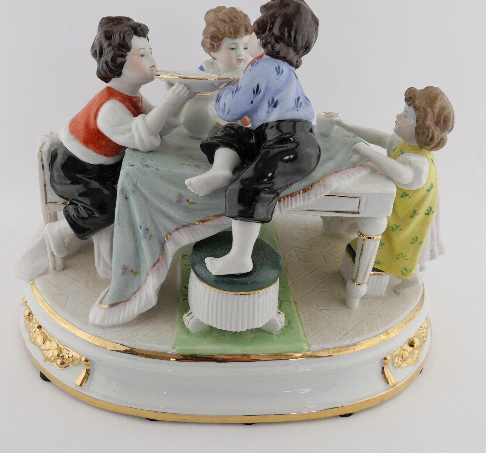 Large heavy figurine group NEUNDORF Porcelain Germany quot; Children at Table quot;