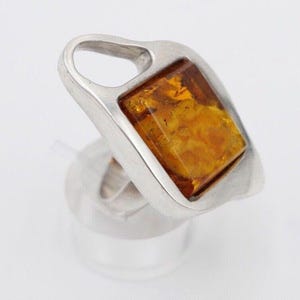 80s designer ring amber silver 925 size 53 woman's head G Danzig Poland