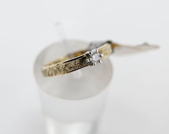 NUEVO con etiqueta, anillo solitario de los años 90, oro de 14 quilates (585), diamante talla brillante de 0,06 ct, VVS 1, talla 53.
