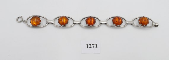 Old 835 Silver Amber Link Bracelet - image 2