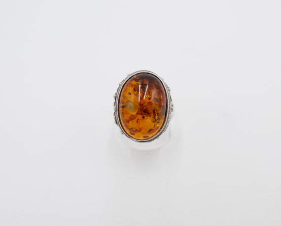 80er Jahre Designer Ring Bernstein Silber 925 Gr.… - image 3