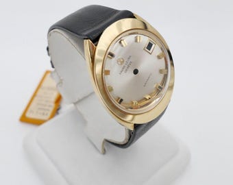 New vintage 1970s case Favre-Leuba Genevé Daymatic ref. 59692 gold plated