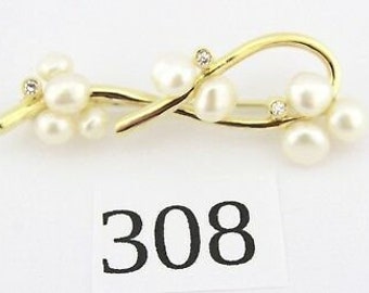 Gold Beaded Diamond Brooch 46 mm 585 14K HGA