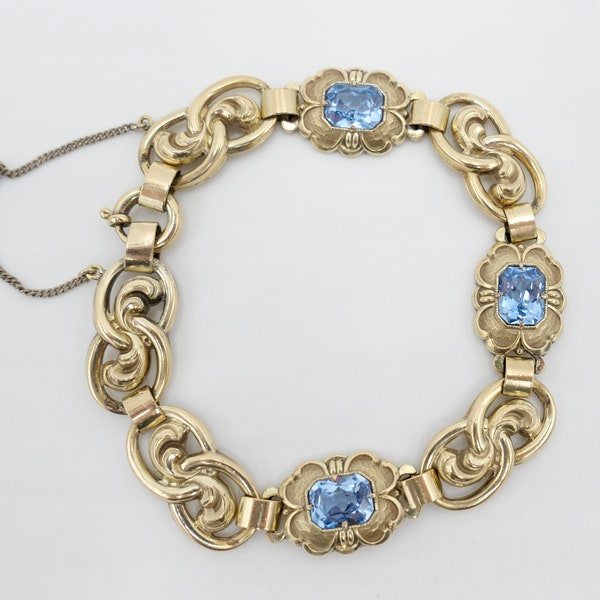 ART NOUVEAU bracelet with blue topaz SP spear Friedrich gold plated hallmark crown B