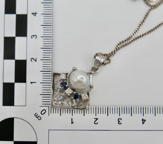 Pearl Brilliant Sapphire Women Pendant 585 14K Wh… - image 6