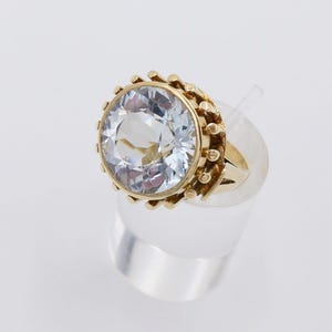 Yellow Gold Ring 585 14K Size 52 14 Ct large light blue aquamarine imitation