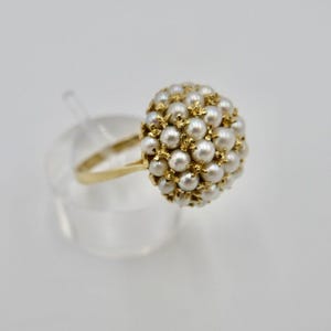 Multi pearl ladies&#39; ring gold ring 750 18K size 54 from the 1980s with 37 pearls