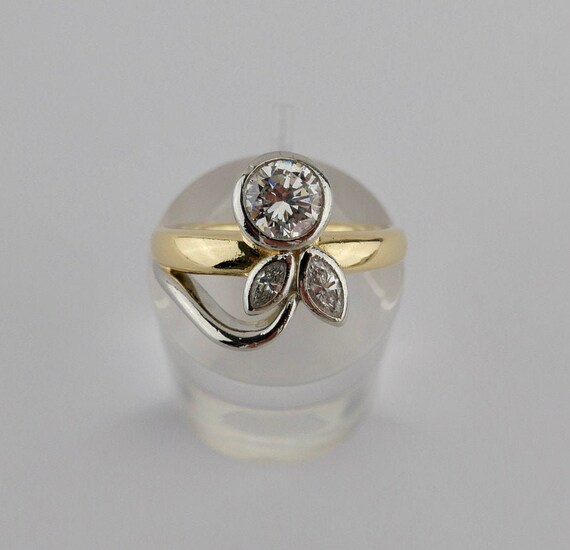 Floral JACOBI Bicolor 750 18K Gold 950 Platinum Ring Brilliant