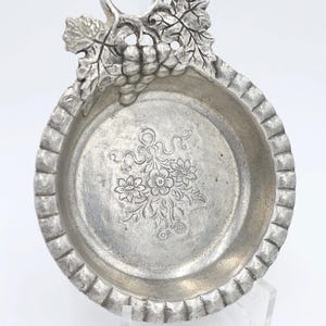 antique 1900 bowl wine tasting bowl tin Tinn Etain grapevine motif
