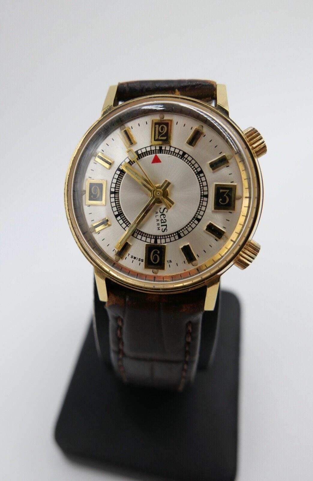 SEARS Mechanical Alarm 1970s Men's Watch Hand-wound With Leather