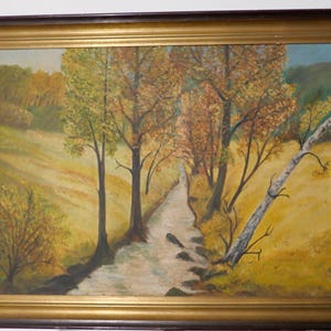 Oil painting 91 x 71 cm signed landscape BACH TREES FIELD 1976 Autumn