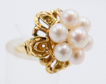 Elegant Art Nouveau gold and pearl women's ring, 750/18K, size 57