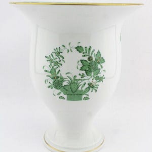 Herend Hungary Porcelain Vase 7178 &quot;Indian Flower Basket&quot; Green 20 cm