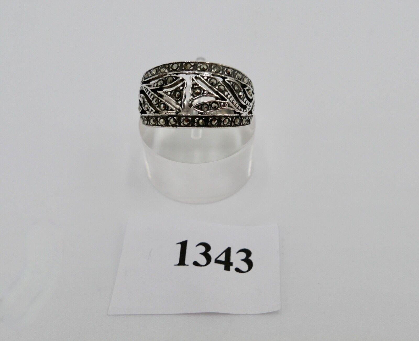 Bague Ancienne Charmante En Argent Massif Avec Marcassite - Taille 57 - Occasion