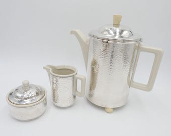 WMF HUTSCHENREUTHER coffee pot, milk jug, sugar bowl, hammered