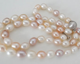 Pearl necklace AKOYA cultured pearl Pink JKa Gold 585 / 14K pearl necklace Ø 8.4 mm 53.5 cm colorful
