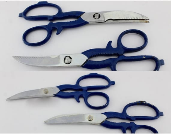 2x Old Household Scissors Kitchen Scissors Blue Vintage 70s NEW / Unused 