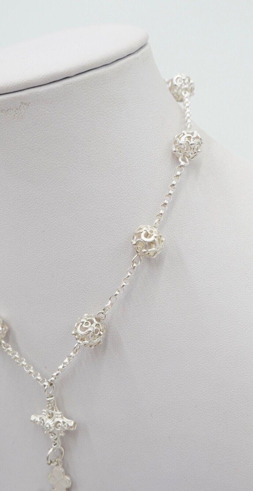 Antique Filigree Rosary / Prayer Chain Cross Silver Around