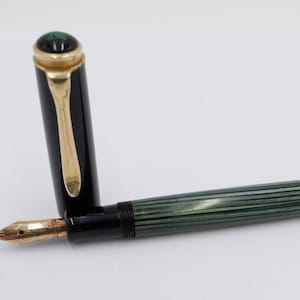 Günther Wagner PELIKAN 400 penna stilografica 585 pennino oro 14ct KM verde strisce nere