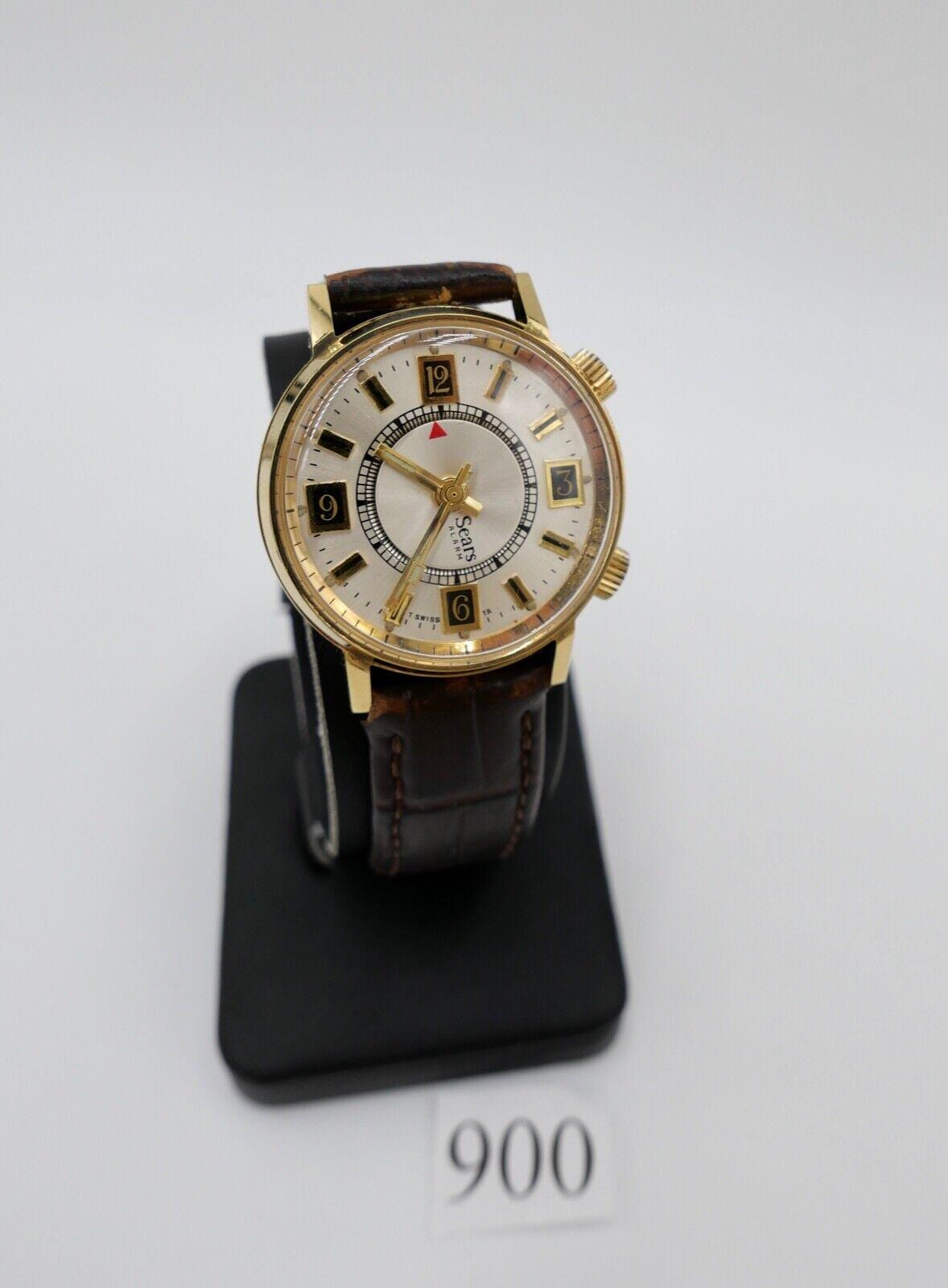 SEARS Mechanical Alarm 1970s Men's Watch Hand-wound With Leather