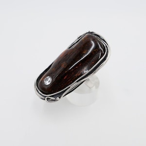 Anillo de diseño de los años 80 en plata ámbar tamaño 925. 60 Cabeza de mujer G Danzig Polonia