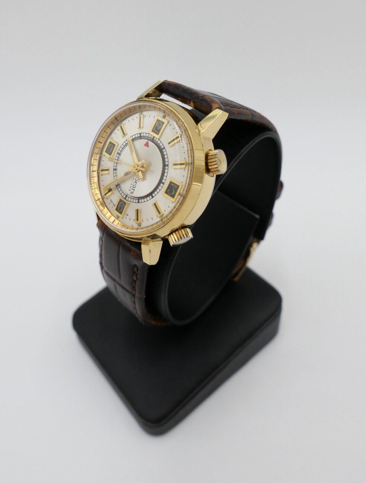 SEARS Mechanical Alarm 1970s Men's Watch Hand-wound With Leather