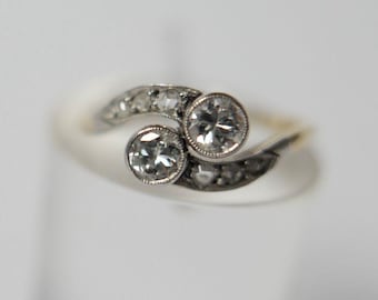 Anillo de oro amarillo con diamantes talla brillante de 0,54 ct, 585 14K, talla 52, década de 1950.