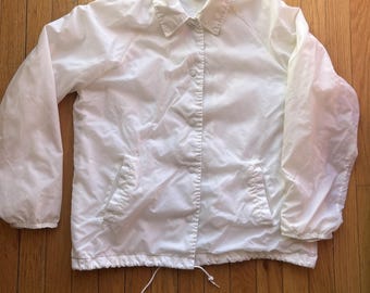 Vtg 70s White Sears Windbreaker lightweight Fleece Lined Jacket Large Athletic