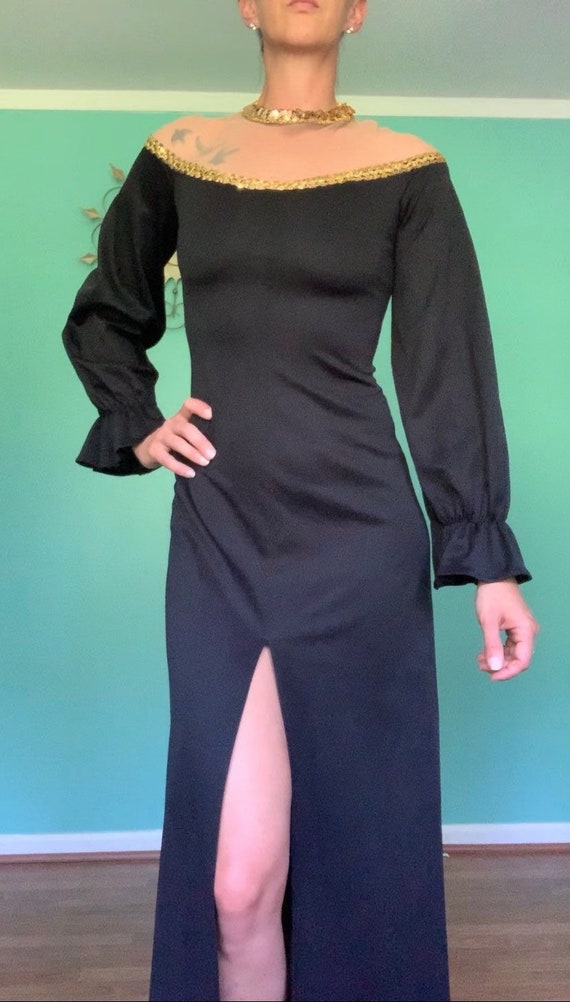 1970s Fredericks Of Hollywood Black Sleek Gown Cos