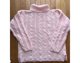Vtg 80s/90s SMALL Ballet Pink Wool Blend Chunky Cable Knit Sweater  Cottagecore