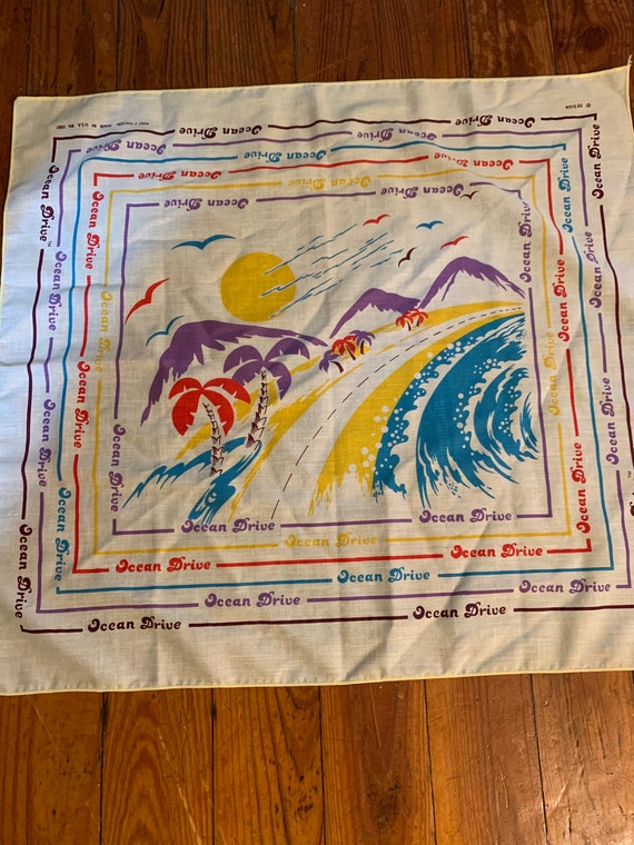 Vintage 70s Ocean Drive Beach Bandana Head Scarf 2