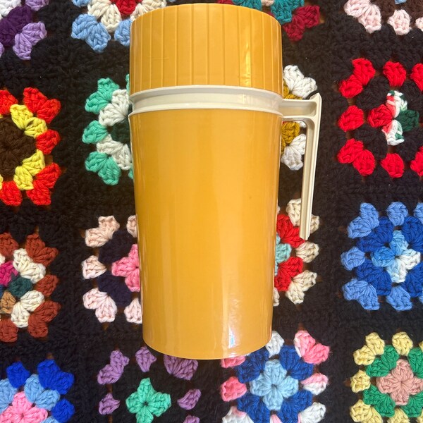 Vintage 70s Pint Size Orange Insulated Thermos with Handle