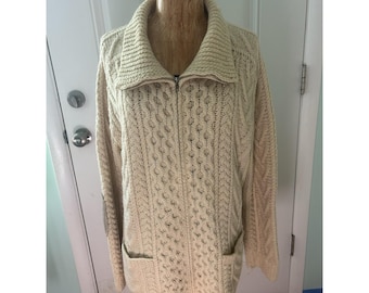 Vintage Irish New Wool Chunky Knit Beige Sweater Sz 40 Imperfect