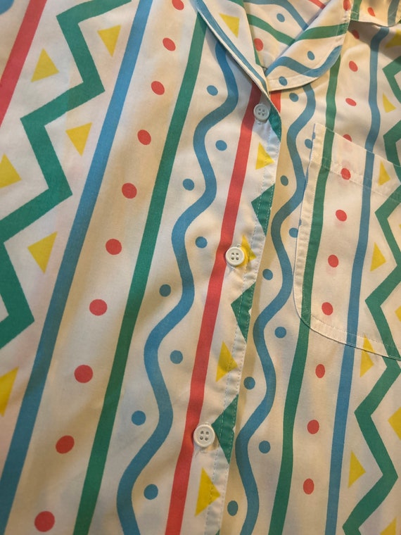 Vintage 90s Squiggle Striped White Short Sleeved … - image 3