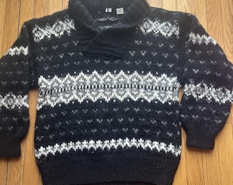 Hand Knit Icelandic Wool Sweater Fair Isle Chunky Nordic MED 42