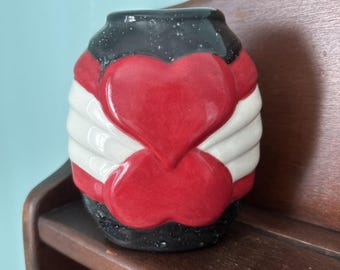 Vintage 80s Valentine Heart Vase Mini Black And Red 5" Art Deco