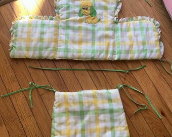 Vtg 60s Highchair Pad Seat Cushion Green Yellow Puppy Dog Floppy Ear Anthromorph