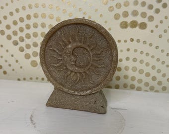 Celestial 90s Sun Moon Candle Tan/Olive Carved 5.5" New