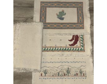 Vintage 90s Western Aztec Cactus Chili Pepper Placemat Set Of 6 With 3 Prints