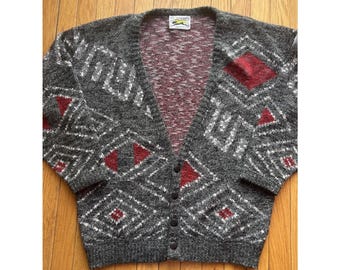 Vintage Le Tigre L Men's Oversized Textured Button Up Grandpa Cardigan Sweater